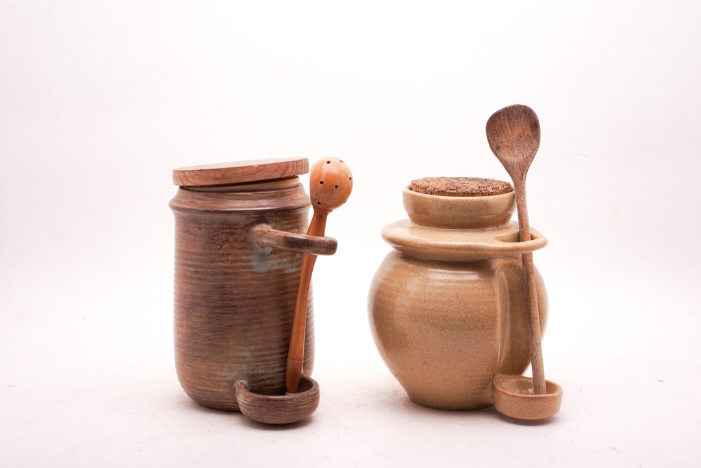 Rustic Ceramic Jars with Wooden Spoons