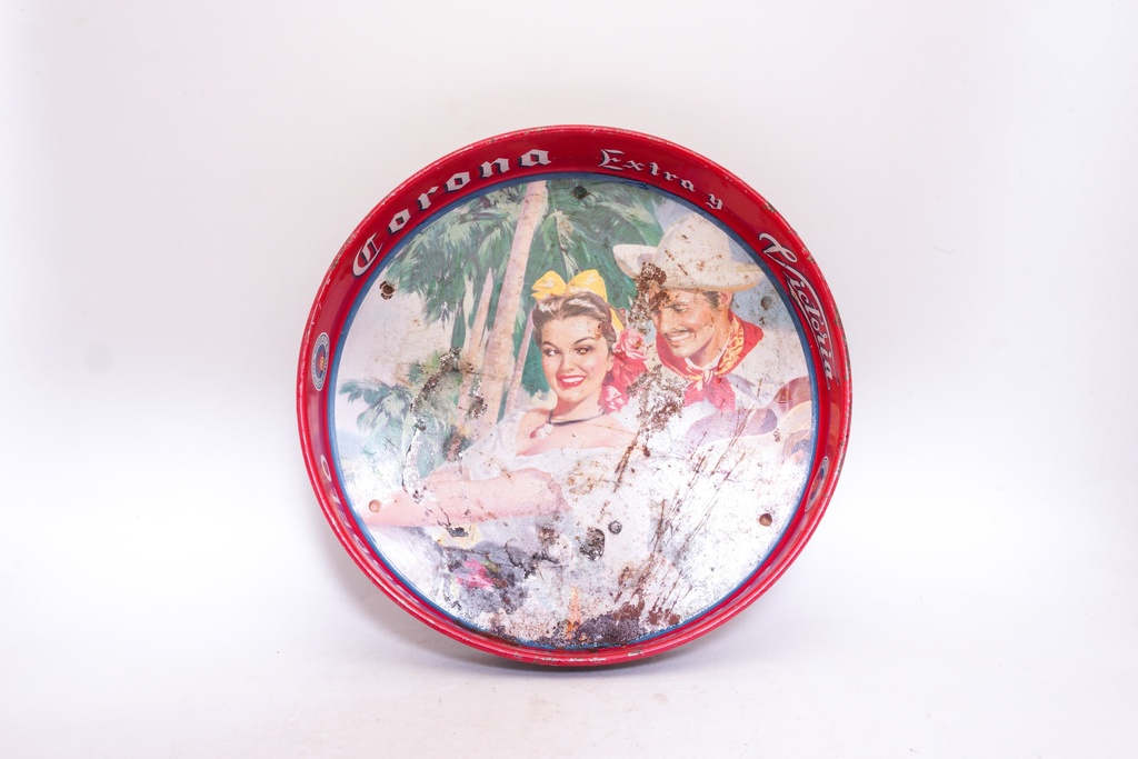 Vintage Corona Extra Round Serving Tray with Tropical Scene