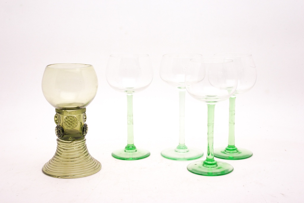 Vintage Green Stemmed Goblets with Ornate Chalice