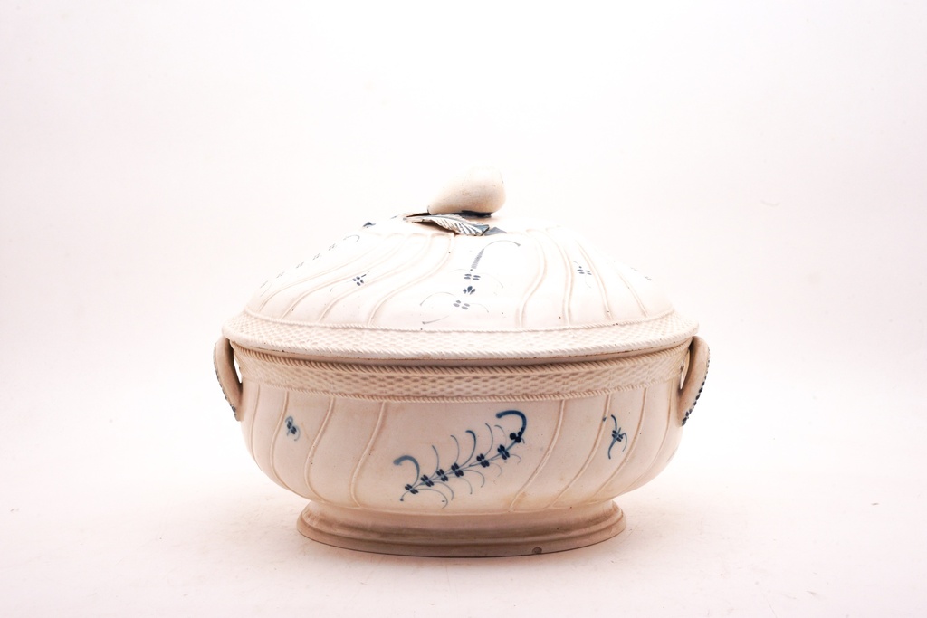 Vintage Ceramic Soup Tureen with Blue Floral Accents