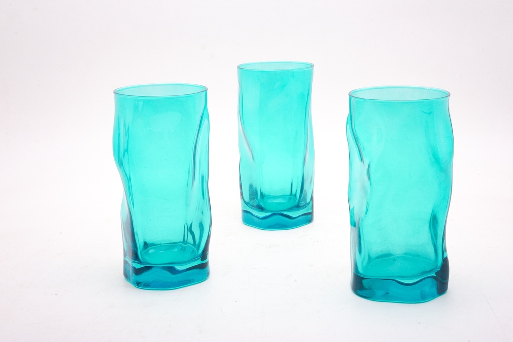 Aqua Ripple Glass Tumblers Trio