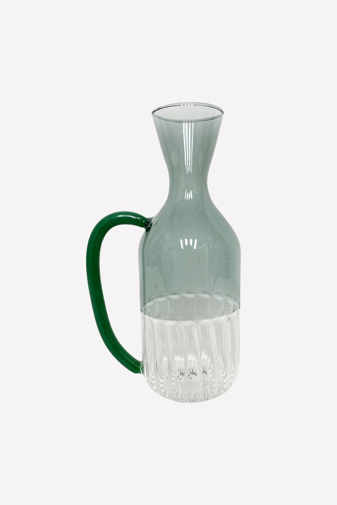 Green-Handled Ribbed Glass Carafe