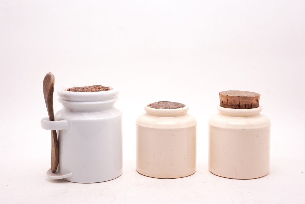 Rustic Ceramic Jars with Cork Lids and Wooden Spoon Set