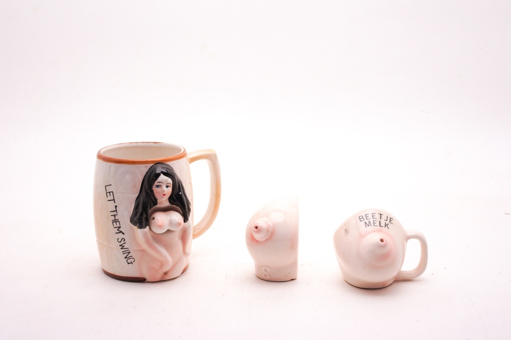 Humorous Ceramic Mug and Breast-Shaped Creamer Set