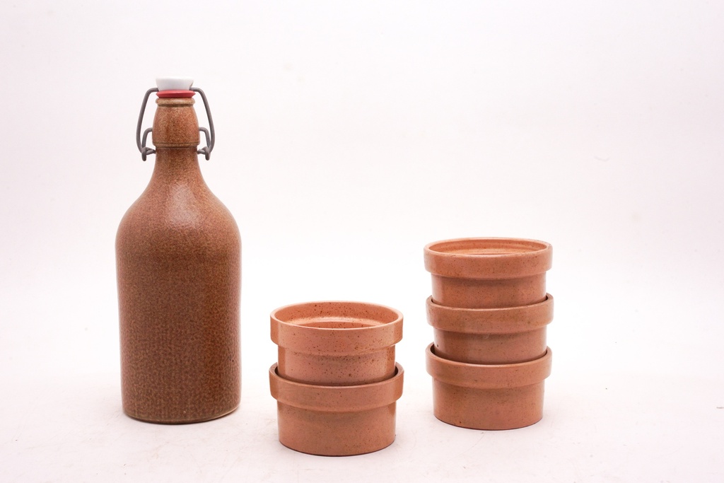 Rustic Stoneware Bottle and Stackable Terracotta Cups