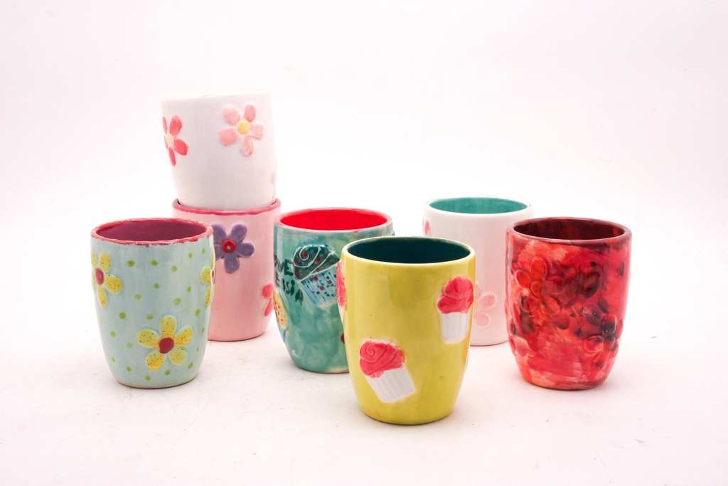 Hand-Painted Ceramic Floral and Cupcake Mugs