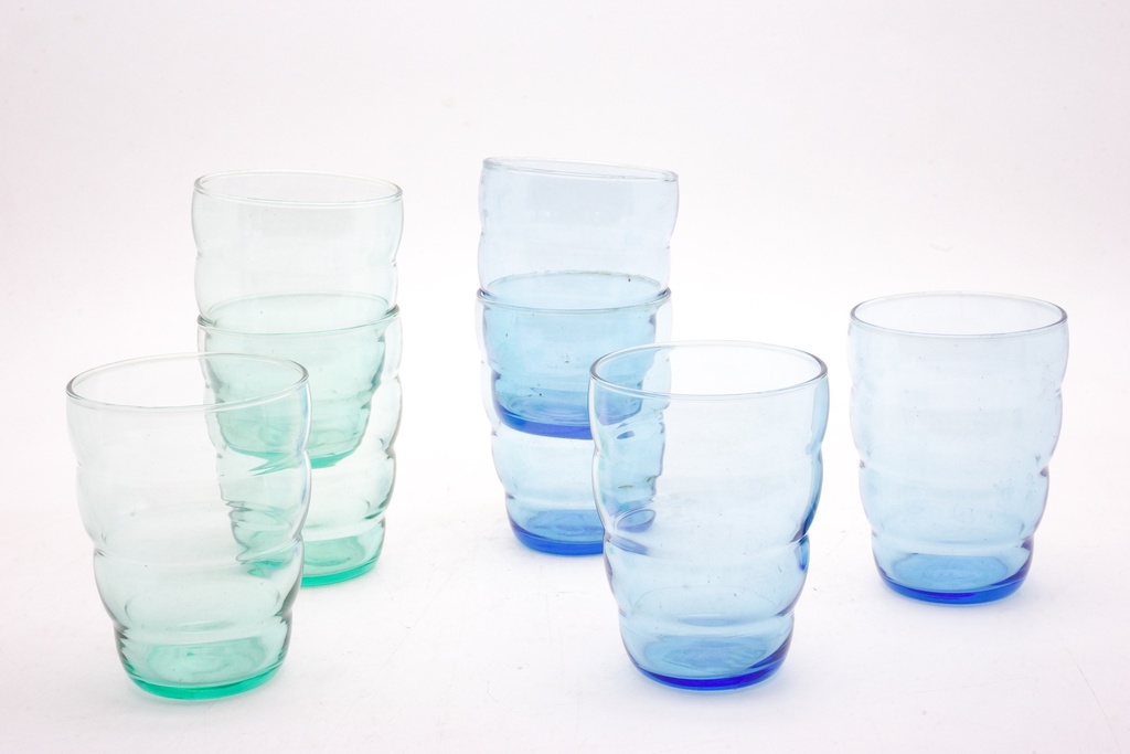 Hand-Blown Rippled Glass Tumbler Set in Blue and Green