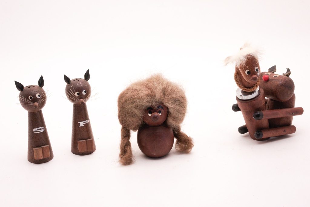 Vintage Wooden Animal Figurines Set with Quirky Characters
