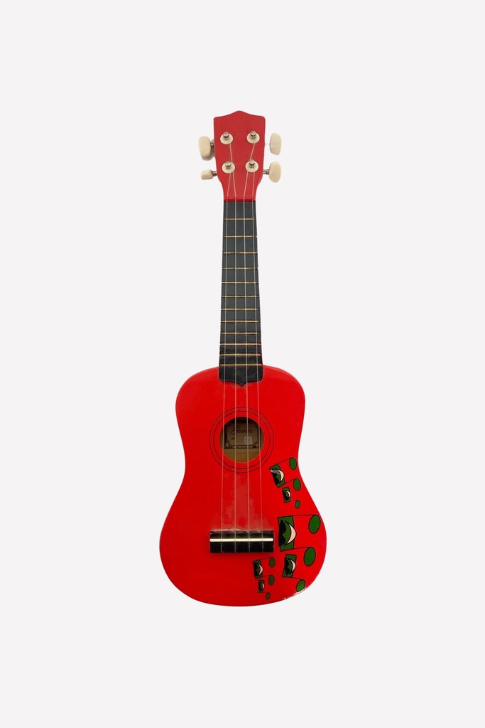 Red Painted Ukulele with Geometric Designs