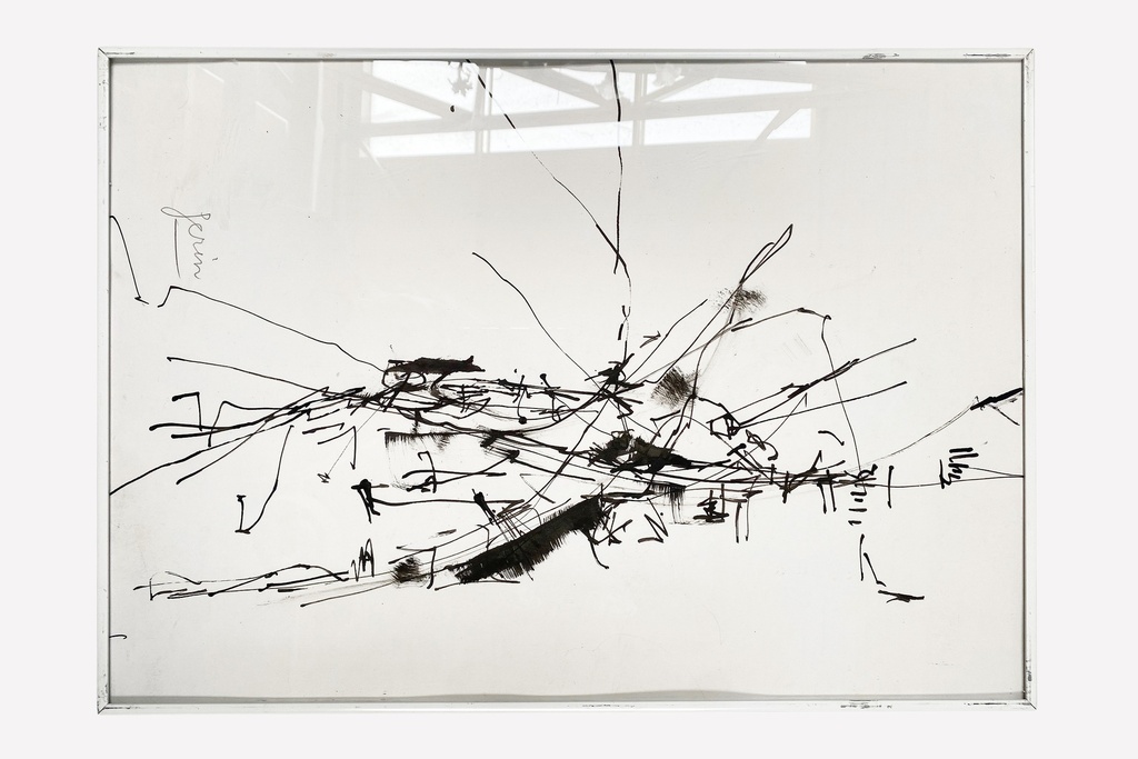 Abstract Ink Lines on Glass Canvas