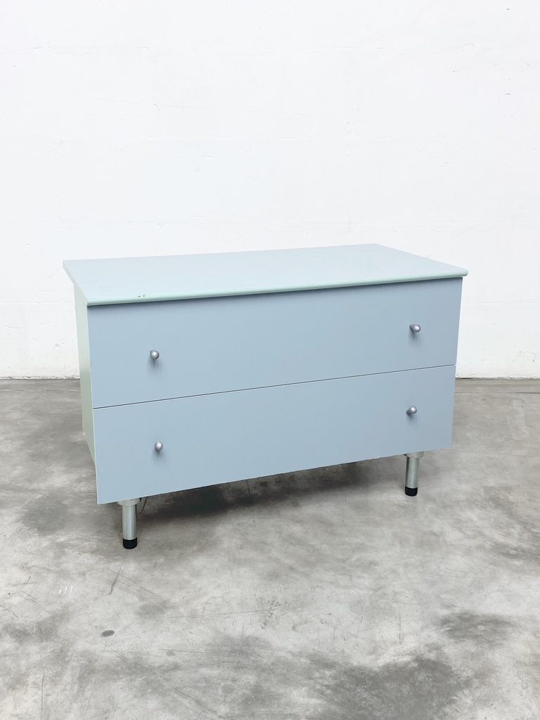 Mid-Century Modern Two-Drawer Low Storage Chest in Powder Blue
