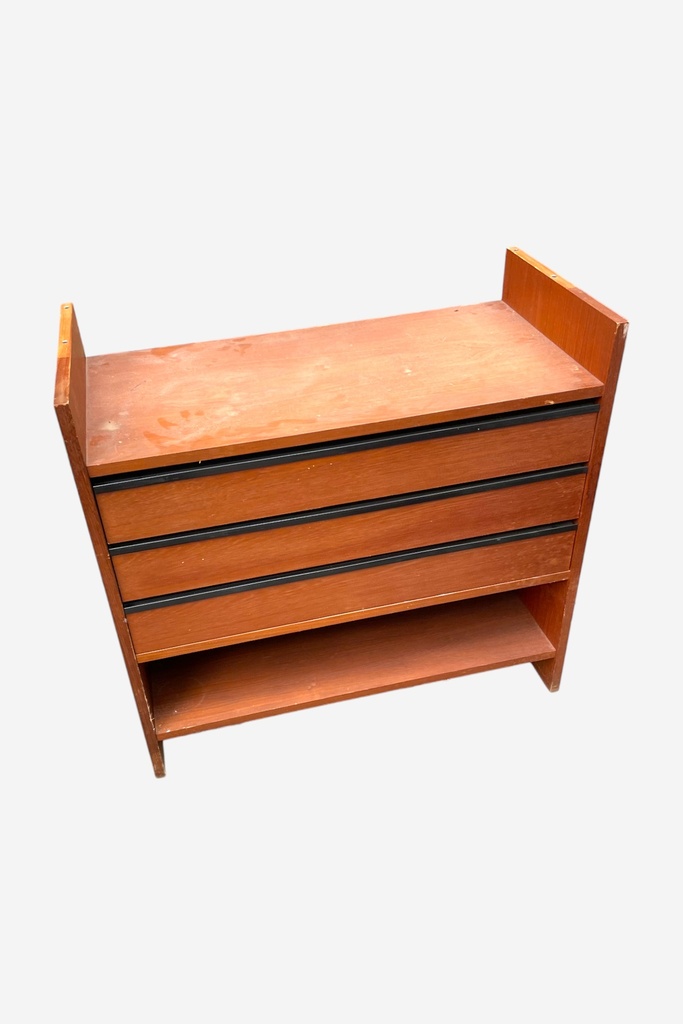 Mid-Century Modern Wood Filing Cabinet with Open Shelf
