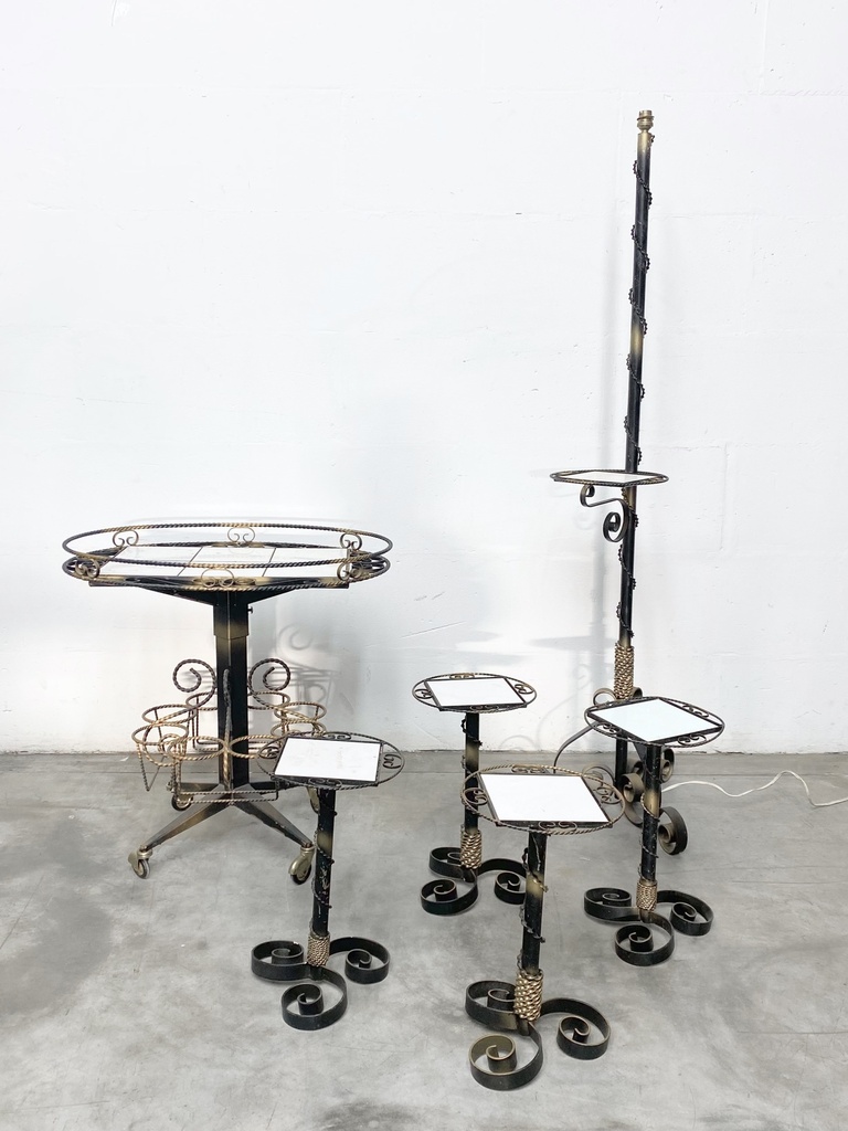 Mid-Century Wrought Iron Patio Bar Set