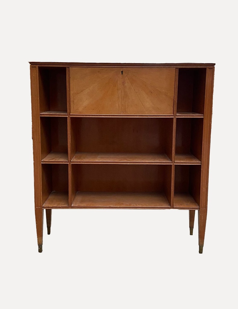 Mid-Century Modern Sunburst Wood Cabinet with Open Shelving