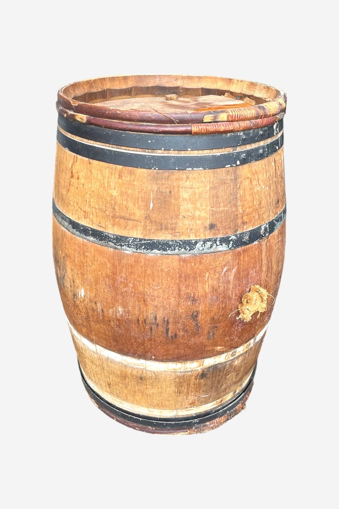 Rustic Wooden Barrel with Metal Bands