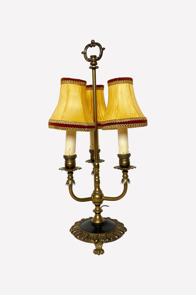 Victorian Brass Candelabra Lamp with Silk Shades