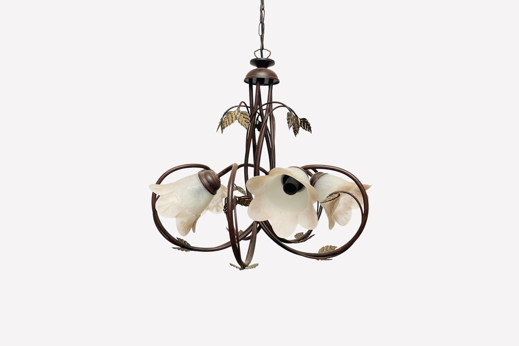 Floral Art Nouveau Chandelier with Frosted Glass Petals