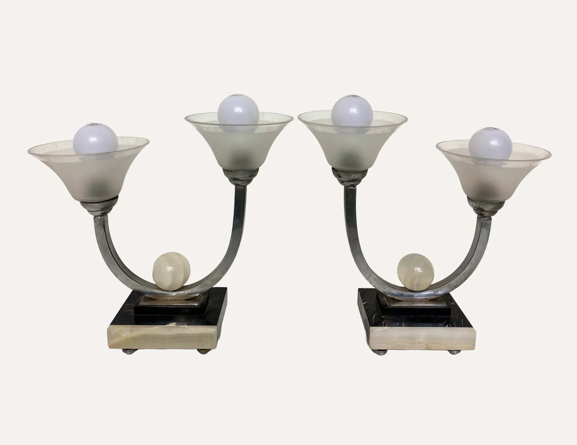 Art Deco Frosted Glass Double Candle Sconces