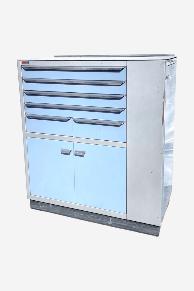 Mid-Century Blue Metal Tool Chest with Storage Drawers