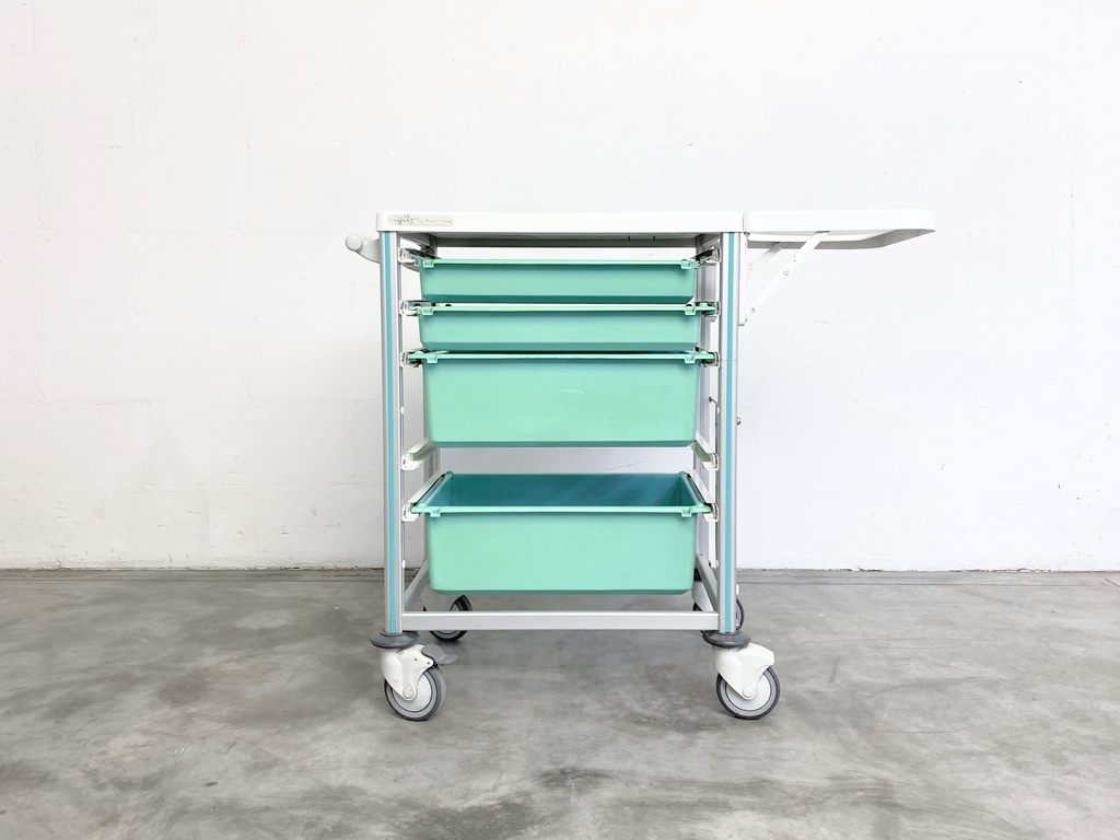 Mint Green Medical Supply Cart on Wheels
