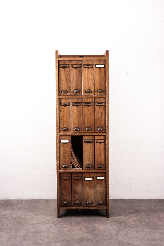 Vintage Wooden Filing Cabinet with Multiple Drawers
