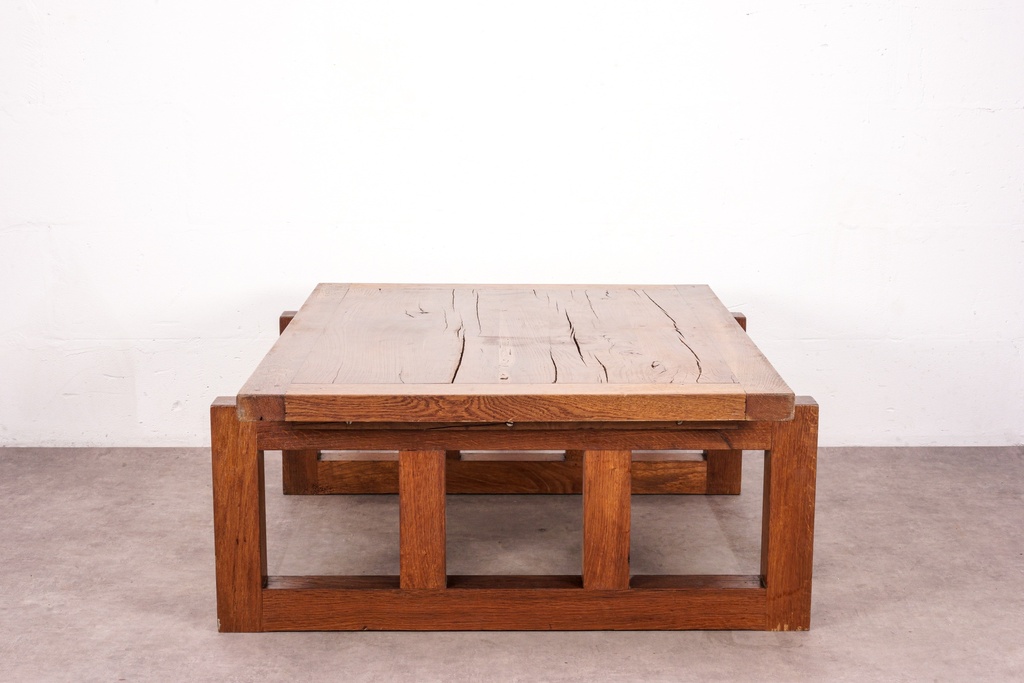 Rustic Solid Wood Coffee Table with Distressed Finish