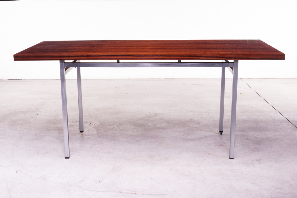 Mid-Century Modern Walnut Table with Chrome Base