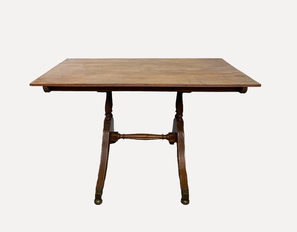 Antique Drop-Leaf Wooden Table with Pedestal Legs