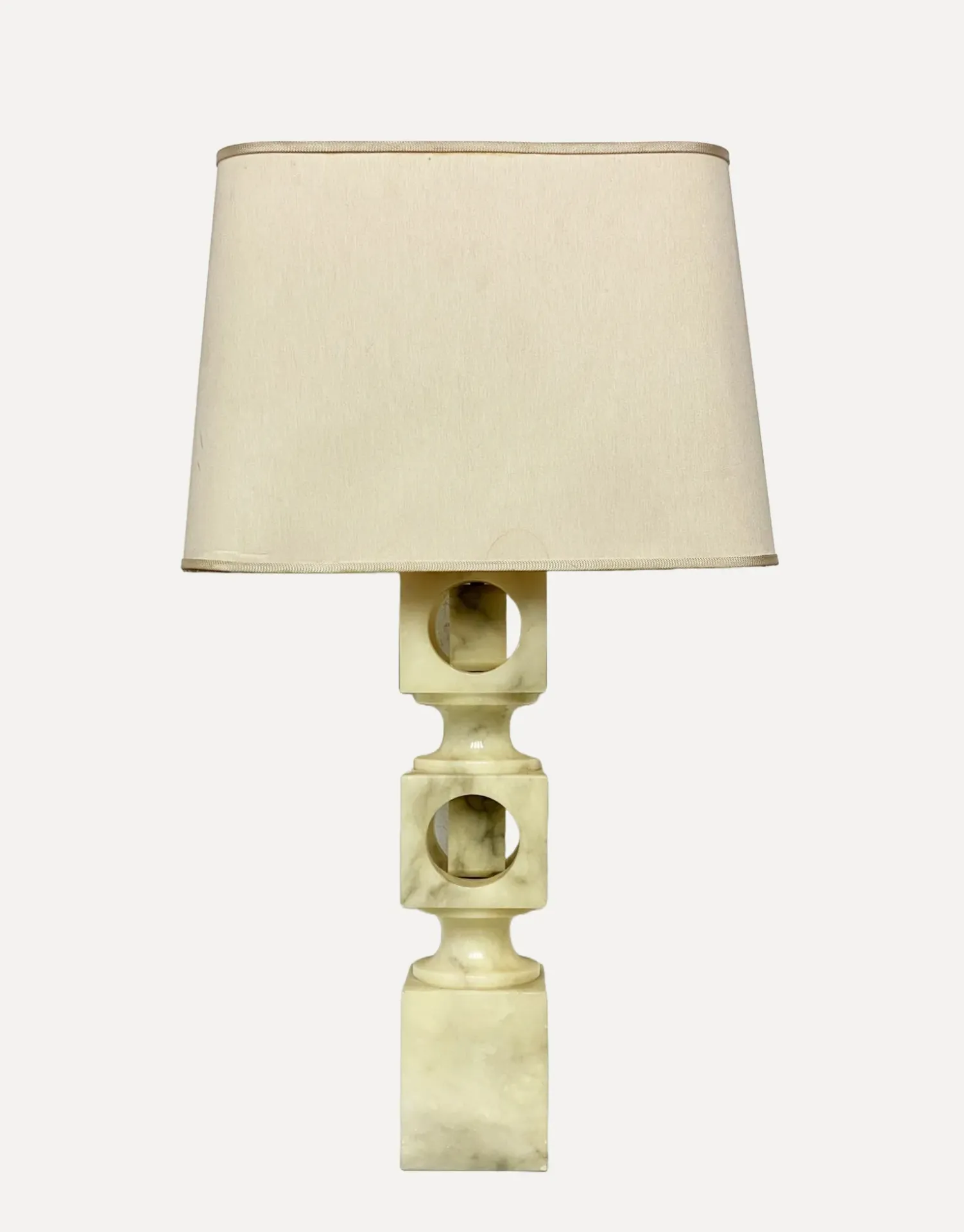 Mid-Century Modern Marble Table Lamp with Geometric Base